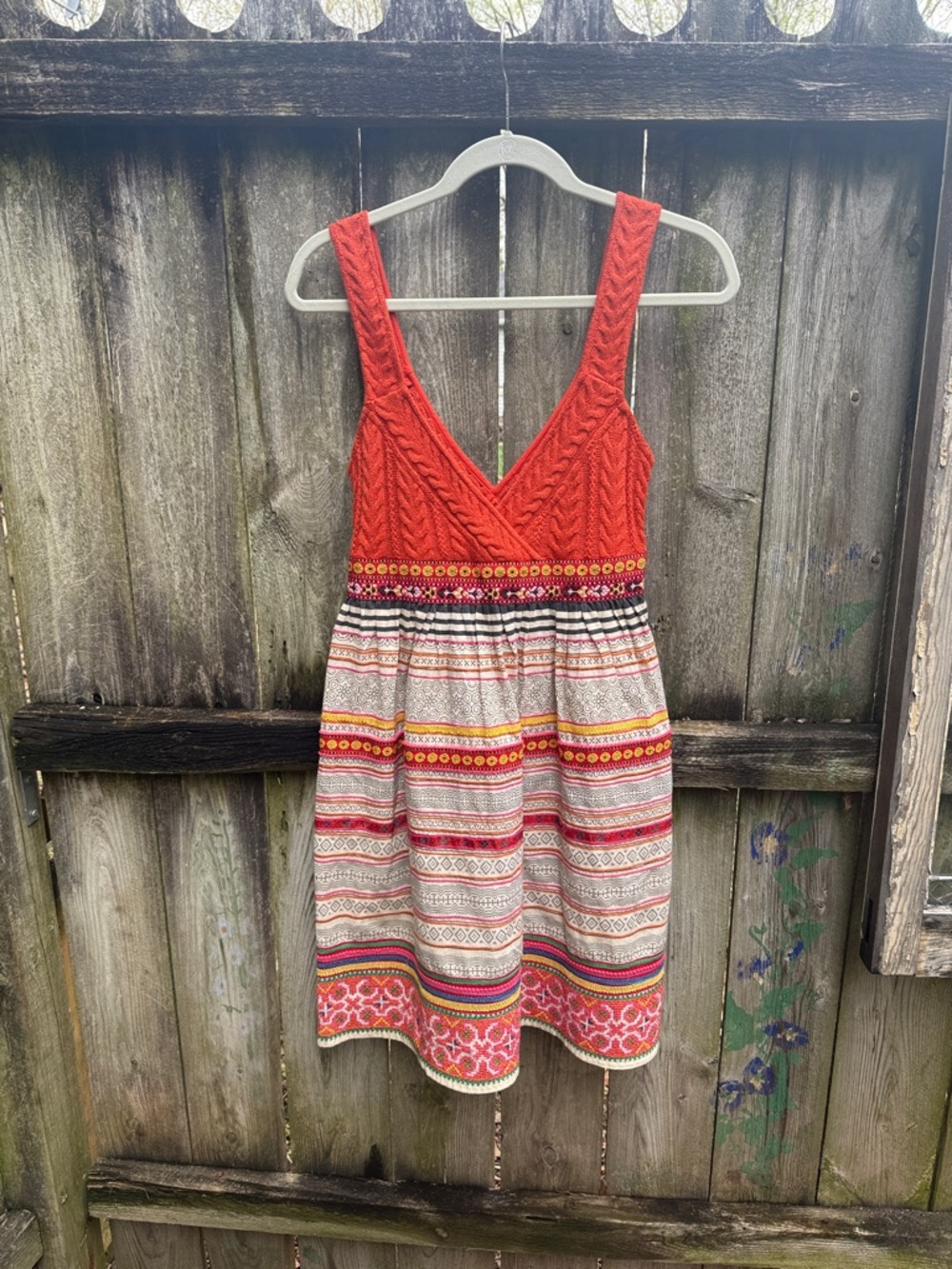 Free People Red Knit Bodice Multicolor Stripe Mini Dress